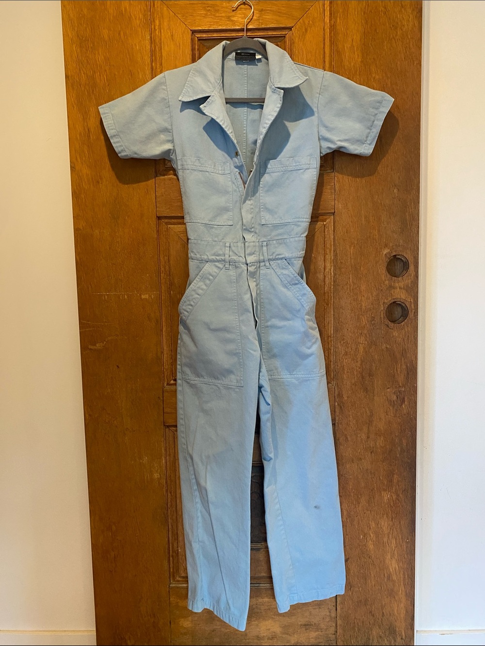 Big Bud Press jumpsuit XS cotton blue short sleeve STAINS